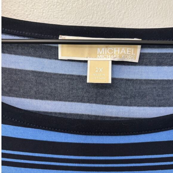 Michael Kors Long Sleeve Blue Striped Midi Dress size 2X - Picture 2 of 5